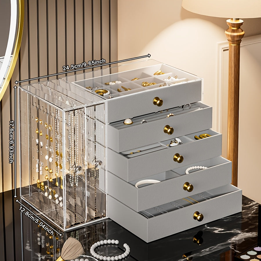 1 Multifunctional Transparent Desktop Large-Capacity Drawer-Type Jewelry Box, Bracelet Storage Box, Multi-Layer Compartment Watch Storage Box, Ring Box, Earring Storage Box, Necklace Storage Rack, Earring Storage Box, Jewelry Storage Box, Stackable