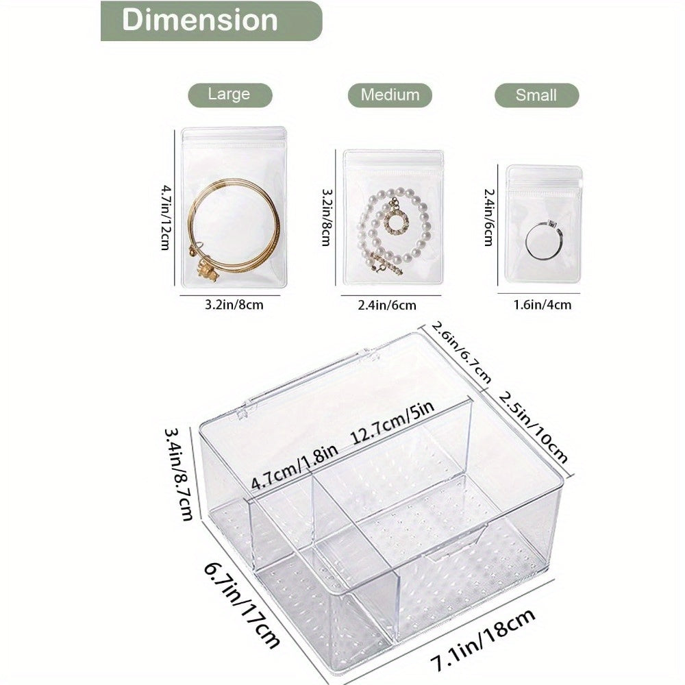 Briartw 3-in-1 Acrylic Jewelry Organizer with 60 Portable Bags - Plastic Storage Box for Earrings, Rings, Necklaces, Bracelets - Travel-Friendly Jewelry Organizer with Dividers