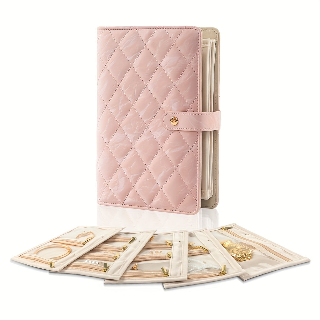 Five-piece jewelry storage bag, removable fluff bag snapshot button bag for storage of necklace earrings and rings, Jewelry Boxes