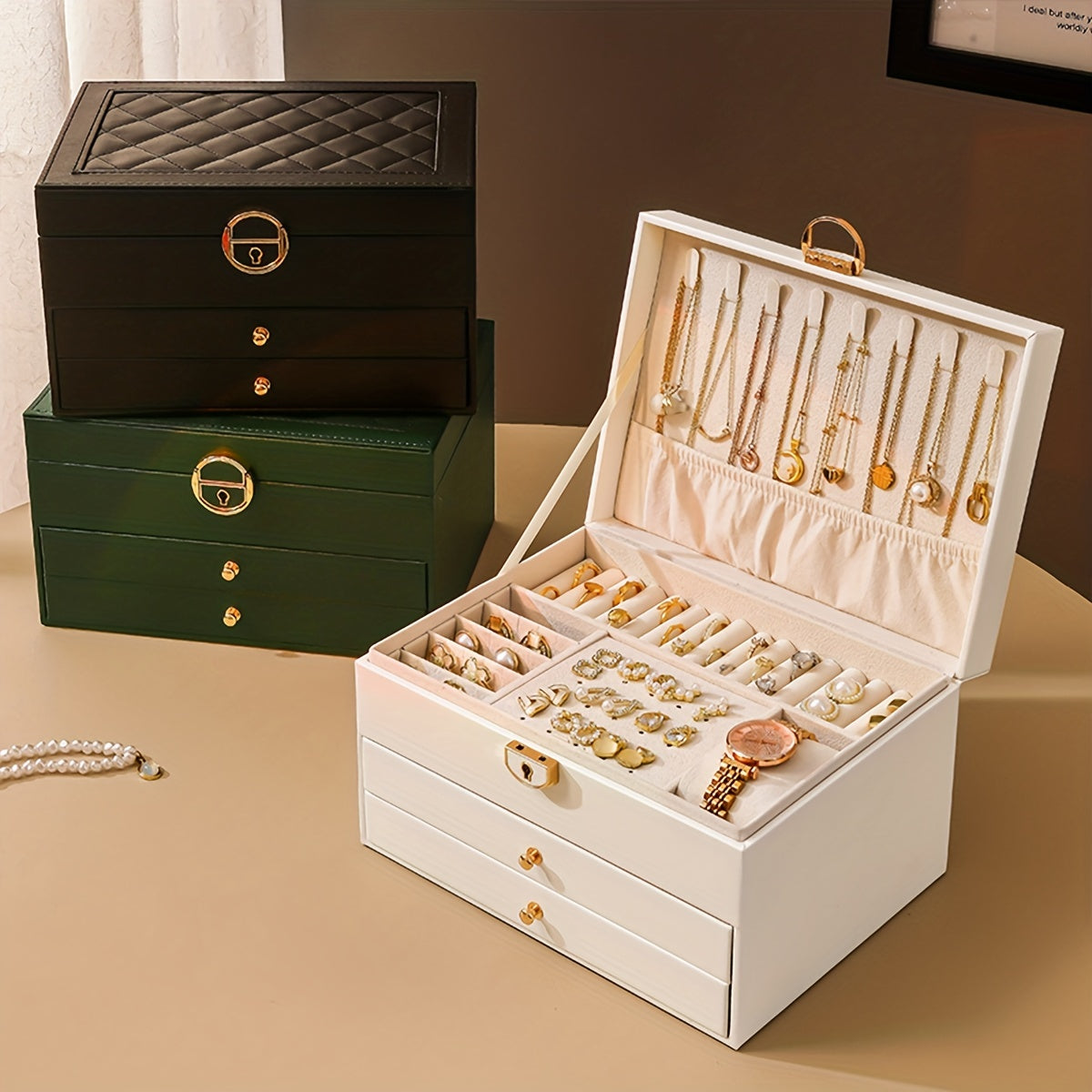 [High-end Jewelry Box] Large Capacity High-end Jewelry Storage Box | Organizer for Necklaces, Earrings, Studs, Bracelets, and Rings - Perfect Gift for Mother's Day, Father's Day, or Teacher Appreciation, Fine Golden Accessories Jewelry Boxes
