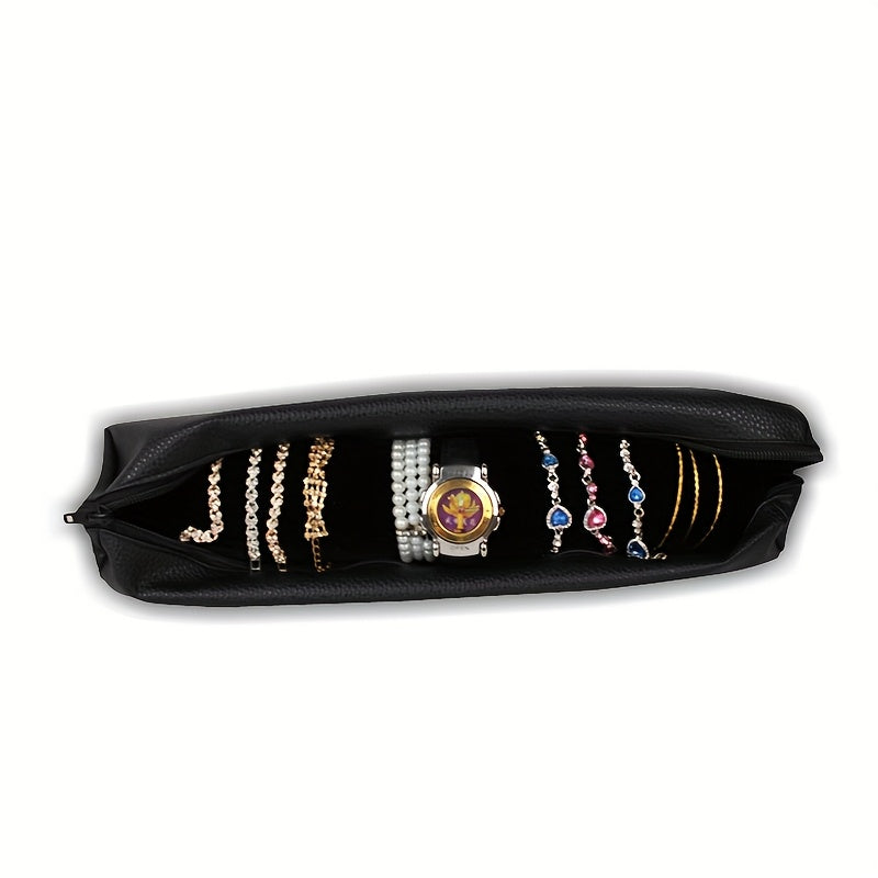 Portable Luxury Velvet Jewelry & Watch Roll Organizer Travel Bag - Black Hanging Design with Multiple Compartments, Soft Fabric Lining for Bracelets, Necklaces, Earrings & Accessories - Elegant Gift for Travelers, Travel Jewelry Case