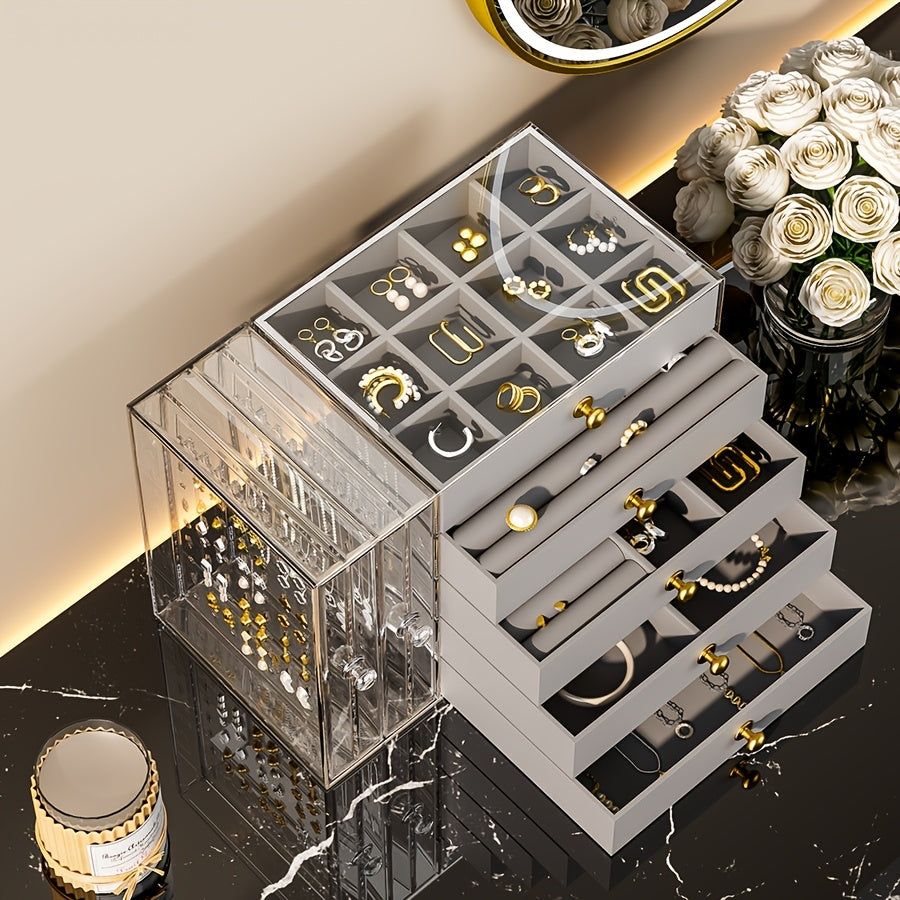 1 Multifunctional Transparent Desktop Large-Capacity Drawer-Type Jewelry Box, Bracelet Storage Box, Multi-Layer Compartment Watch Storage Box, Ring Box, Earring Storage Box, Necklace Storage Rack, Earring Storage Box, Jewelry Storage Box, Stackable