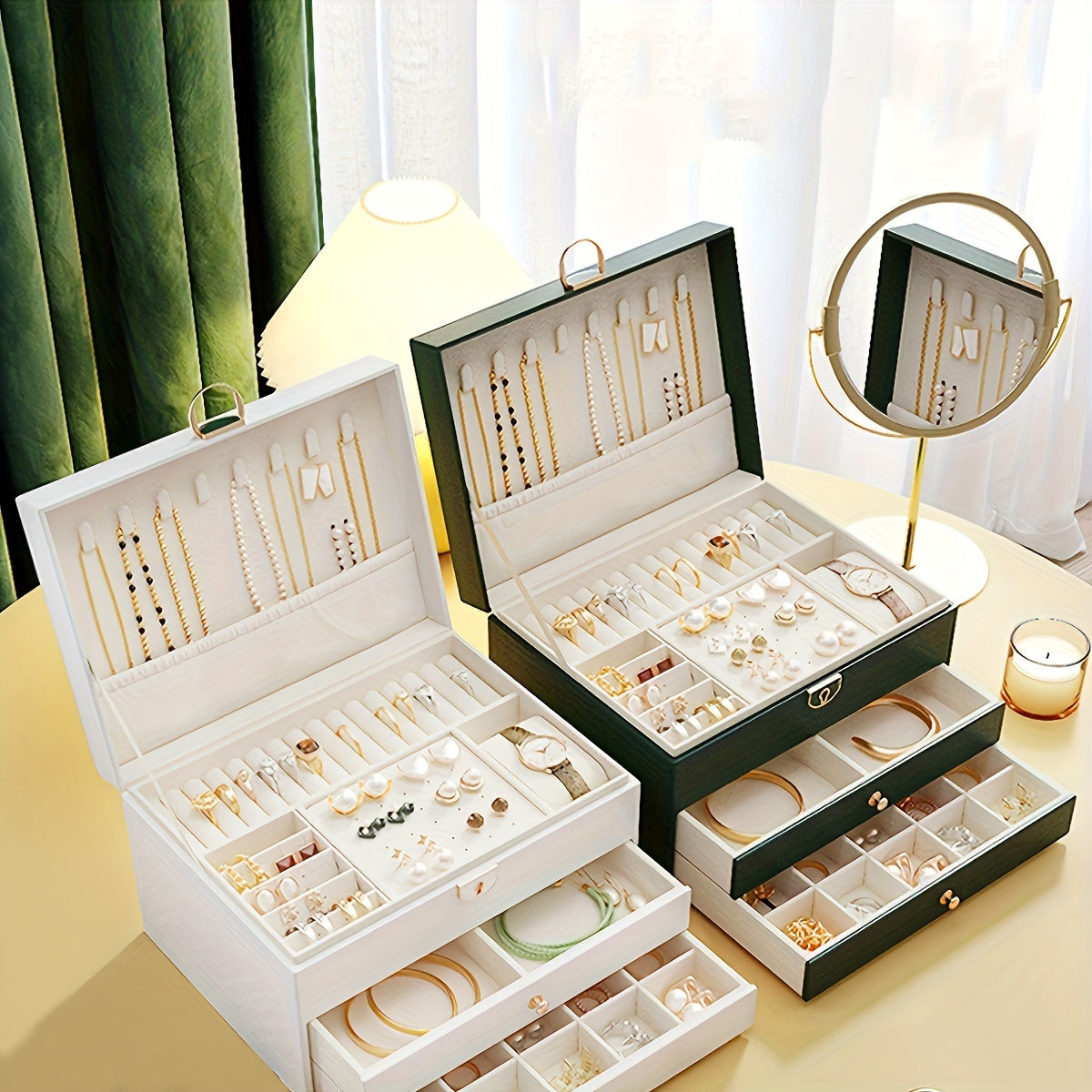[High-end Jewelry Box] Large Capacity High-end Jewelry Storage Box | Organizer for Necklaces, Earrings, Studs, Bracelets, and Rings - Perfect Gift for Mother's Day, Father's Day, or Teacher Appreciation, Fine Golden Accessories Jewelry Boxes