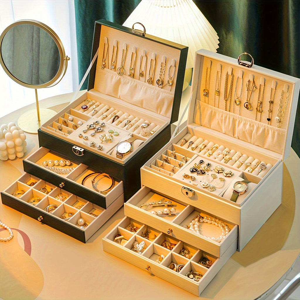 [High-end Jewelry Box] Large Capacity High-end Jewelry Storage Box | Organizer for Necklaces, Earrings, Studs, Bracelets, and Rings - Perfect Gift for Mother's Day, Father's Day, or Teacher Appreciation, Fine Golden Accessories Jewelry Boxes