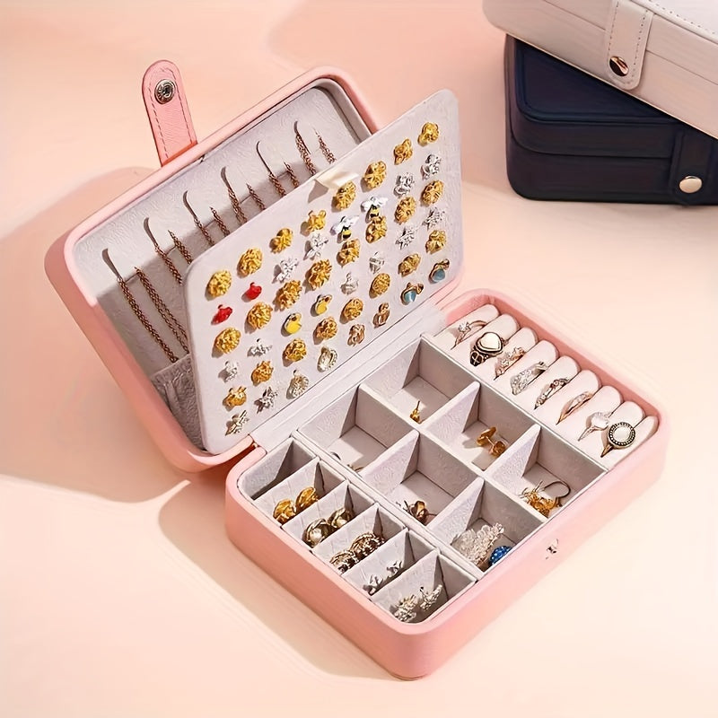 1pc Luxury Travel Jewelry Box - Pink Faux Leather Portable Organizer with Multiple Compartments for Earrings, Rings, Necklaces & Accessories - Stylish Aesthetic Decor for Bedroom, Bathroom, Kitchen & Home, Jewelry Box Organizer, Jewelry Display Case,