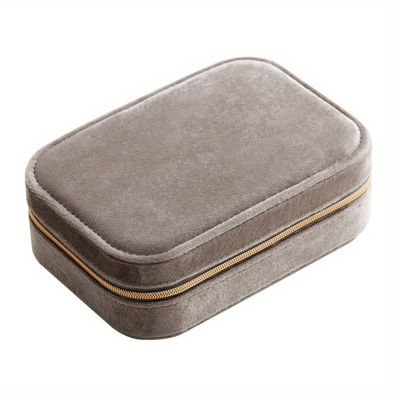 1pc Glam Style 3-Layer Velvet Jewelry Box with Zipper Closure - Multipurpose Rectangular Organizer with Necklace Hooks for Earrings, Necklaces, Rings, Watches, Hair Accessories - Ideal for Travel & Home Storage - Perfect for Christmas, New Year,