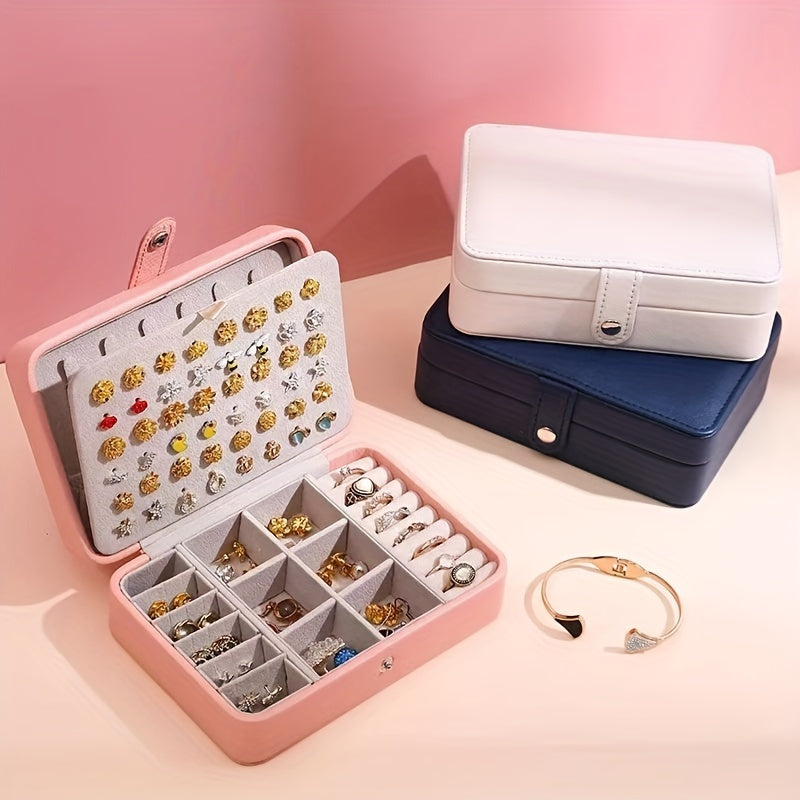 1pc Luxury Travel Jewelry Box - Pink Faux Leather Portable Organizer with Multiple Compartments for Earrings, Rings, Necklaces & Accessories - Stylish Aesthetic Decor for Bedroom, Bathroom, Kitchen & Home, Jewelry Box Organizer, Jewelry Display Case,