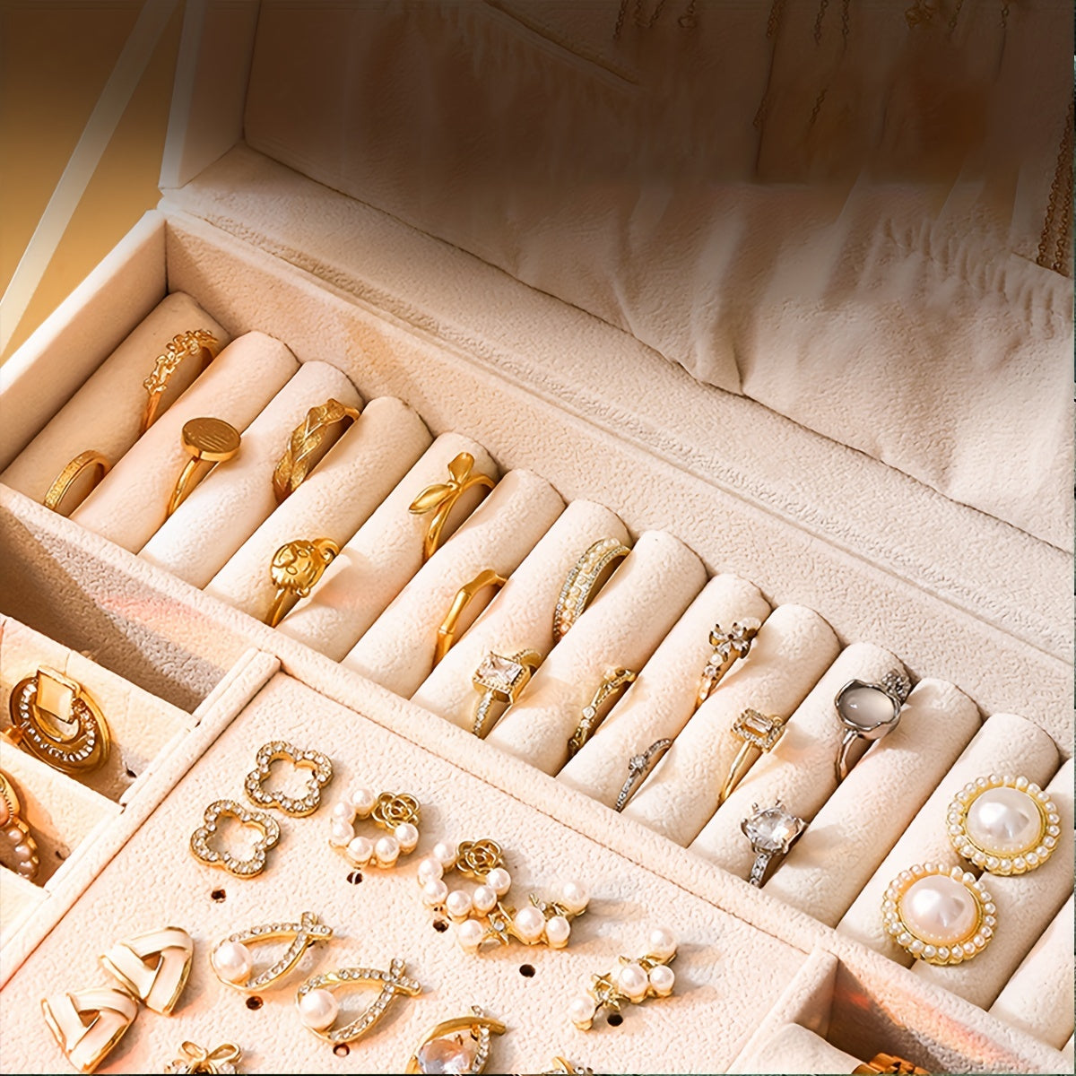 [High-end Jewelry Box] Large Capacity High-end Jewelry Storage Box | Organizer for Necklaces, Earrings, Studs, Bracelets, and Rings - Perfect Gift for Mother's Day, Father's Day, or Teacher Appreciation, Fine Golden Accessories Jewelry Boxes