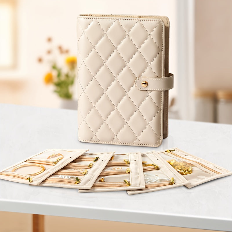 Five-piece jewelry storage bag, removable fluff bag snapshot button bag for storage of necklace earrings and rings, Jewelry Boxes