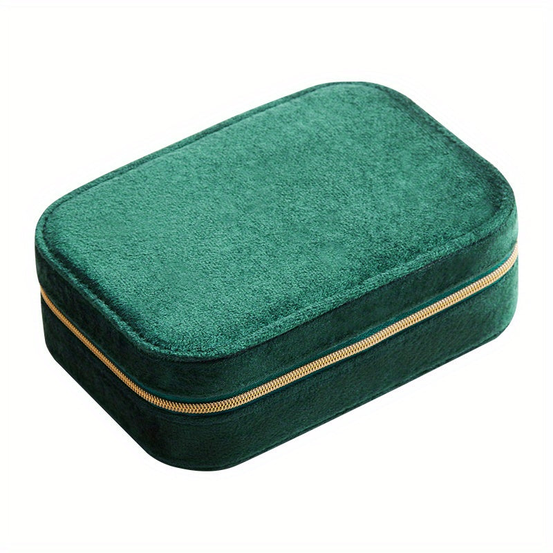 1pc Glam Style 3-Layer Velvet Jewelry Box with Zipper Closure - Multipurpose Rectangular Organizer with Necklace Hooks for Earrings, Necklaces, Rings, Watches, Hair Accessories - Ideal for Travel & Home Storage - Perfect for Christmas, New Year,
