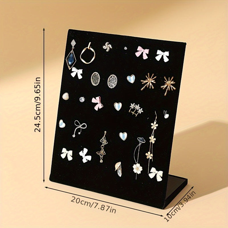 [Durable Jewelry Trays] Hiceeden 3-Pack L-Shaped Jewelry Display Stands | Black Velvet-Lined Plastic Ring Organizer Trays with 60 Slots for Earrings, Rings, Bracelets - Desktop Retail Store & Home Storage, Earring Arrangement, Intertwined Design, Durable