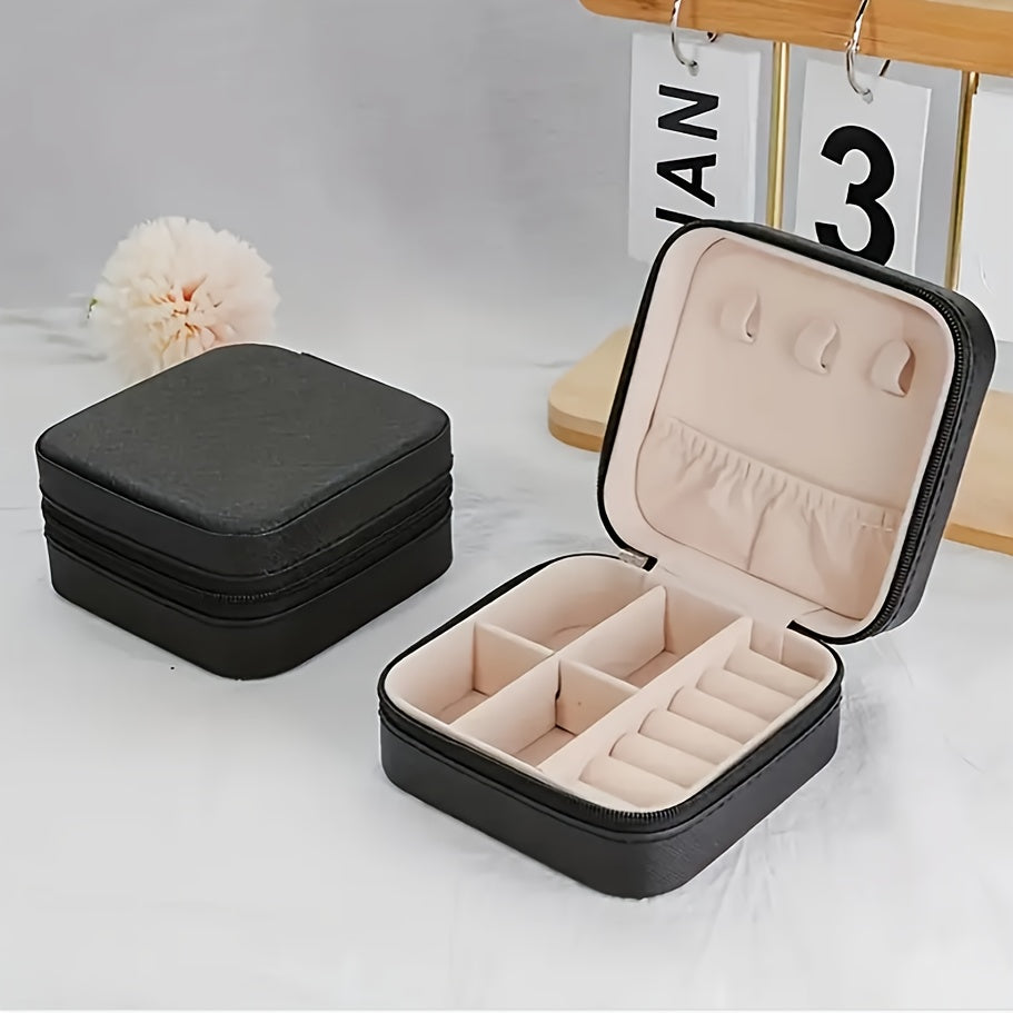 12pcs/9pcs/6pcs Vintage Rectangle Imitation Leather Small Jewelry Storage Box, Portable, with Zipper Closure, Fabric Inside, for Travel, Daily Use, Bridesmaid Proposal, Valentine'S Day, New Year, Jewelry Boxes