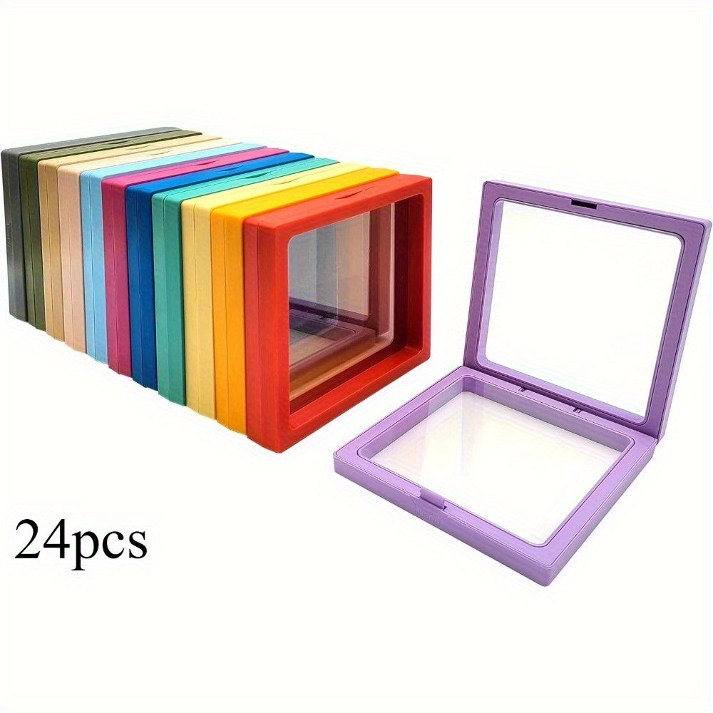 24pcs 3D Floating Frame Display Stand, Jewelry Box, Ornament Storage Box, Small Travel Jewelry Box, PE Film Anti-Oxidation, Hanging Display Box Stackable(12 Colors) - Jewelry Boxes for Earrings, Rings, and Small Accessories, Jewelry Display, Jewelry