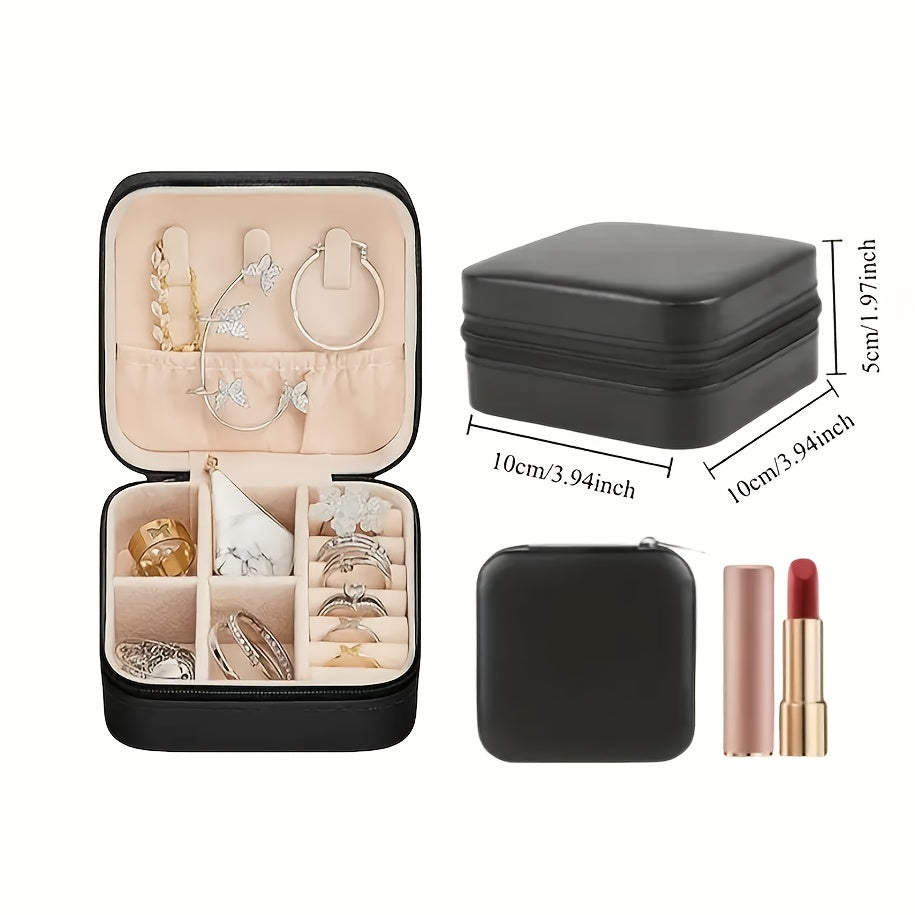 12pcs/9pcs/6pcs Vintage Rectangle Imitation Leather Small Jewelry Storage Box, Portable, with Zipper Closure, Fabric Inside, for Travel, Daily Use, Bridesmaid Proposal, Valentine'S Day, New Year, Jewelry Boxes