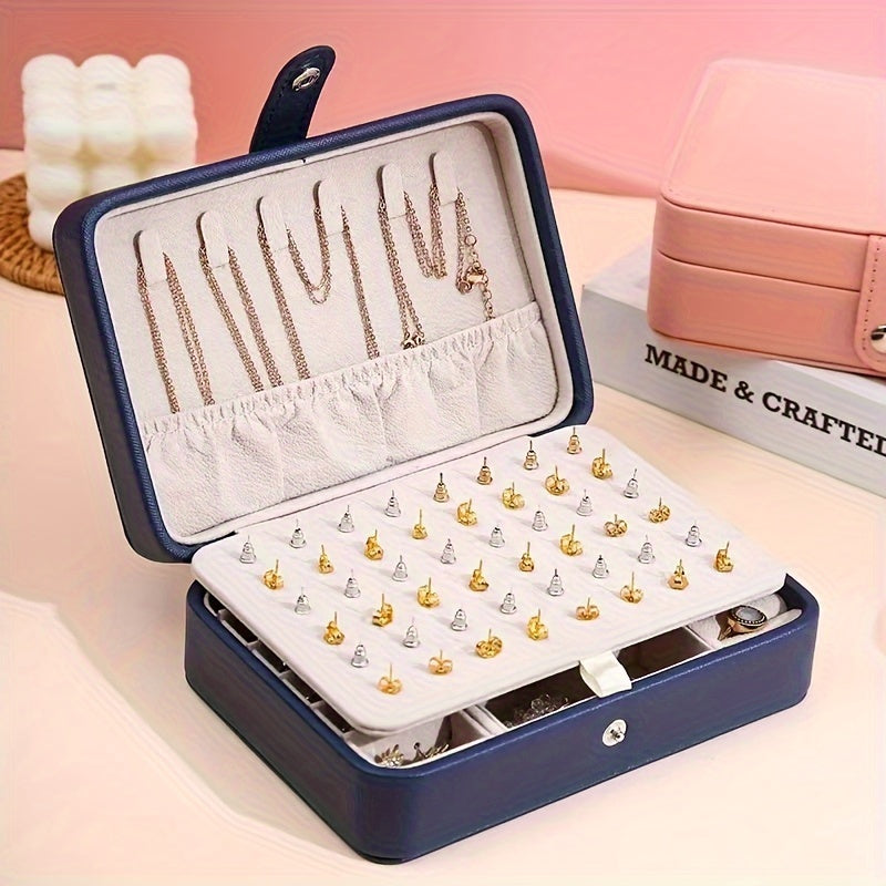 1pc Luxury Travel Jewelry Box - Pink Faux Leather Portable Organizer with Multiple Compartments for Earrings, Rings, Necklaces & Accessories - Stylish Aesthetic Decor for Bedroom, Bathroom, Kitchen & Home, Jewelry Box Organizer, Jewelry Display Case,