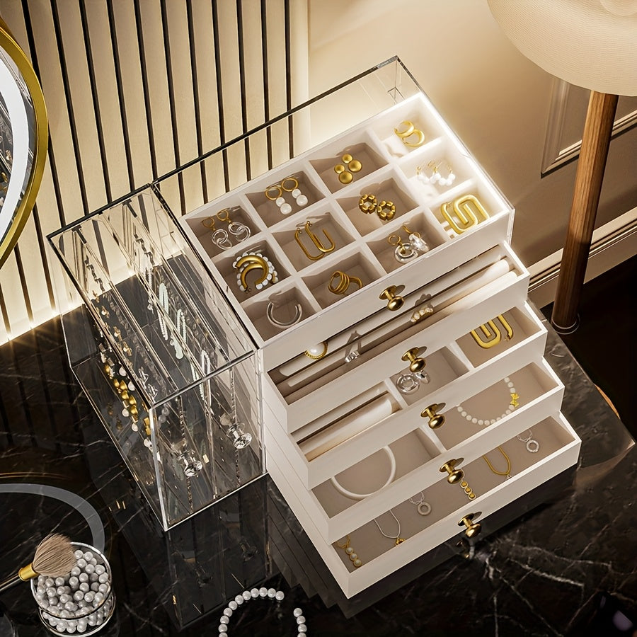 1 Multifunctional Transparent Desktop Large-Capacity Drawer-Type Jewelry Box, Bracelet Storage Box, Multi-Layer Compartment Watch Storage Box, Ring Box, Earring Storage Box, Necklace Storage Rack, Earring Storage Box, Jewelry Storage Box, Stackable