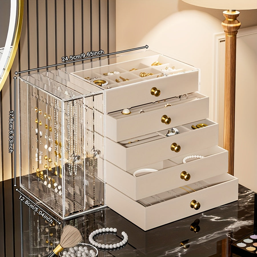 1 Multifunctional Transparent Desktop Large-Capacity Drawer-Type Jewelry Box, Bracelet Storage Box, Multi-Layer Compartment Watch Storage Box, Ring Box, Earring Storage Box, Necklace Storage Rack, Earring Storage Box, Jewelry Storage Box, Stackable