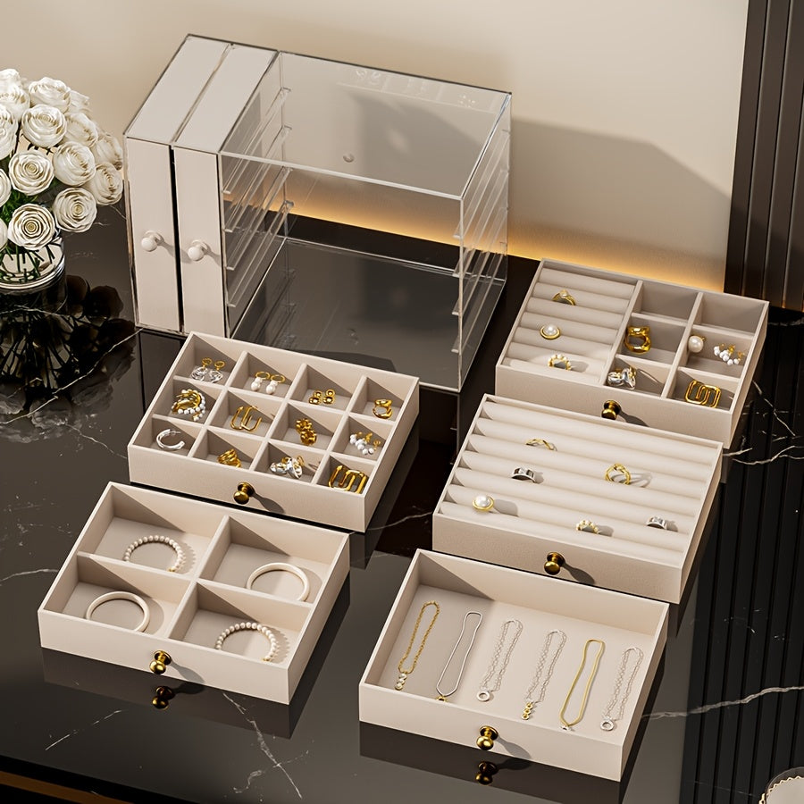 1 Multifunctional Transparent Desktop Large-Capacity Drawer-Type Jewelry Box, Bracelet Storage Box, Multi-Layer Compartment Watch Storage Box, Ring Box, Earring Storage Box, Necklace Storage Rack, Earring Storage Box, Jewelry Storage Box, Stackable