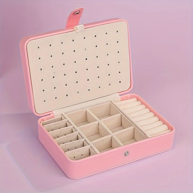1pc Luxury Travel Jewelry Box - Pink Faux Leather Portable Organizer with Multiple Compartments for Earrings, Rings, Necklaces & Accessories - Stylish Aesthetic Decor for Bedroom, Bathroom, Kitchen & Home, Jewelry Box Organizer, Jewelry Display Case,