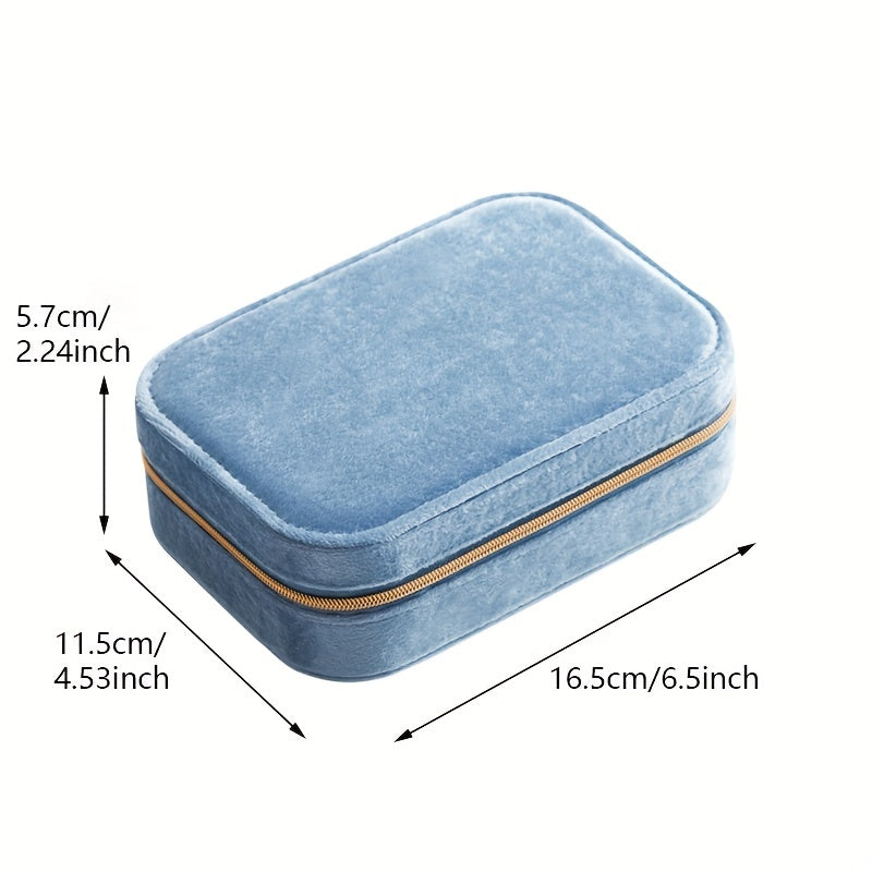 1pc Glam Style 3-Layer Velvet Jewelry Box with Zipper Closure - Multipurpose Rectangular Organizer with Necklace Hooks for Earrings, Necklaces, Rings, Watches, Hair Accessories - Ideal for Travel & Home Storage - Perfect for Christmas, New Year,