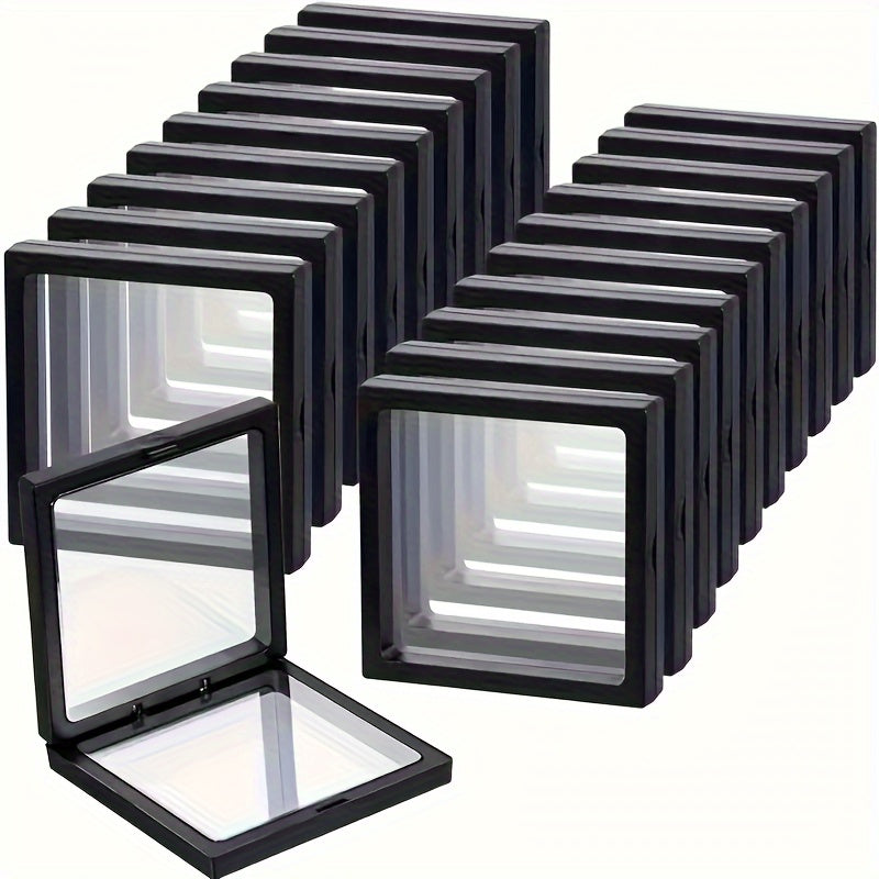 [Plastic Display Box] 30pcs Plastic 3D Floating Display Box | Transparent, Dust-Proof, with Elastic Film | for Jewelry Storage and Gift Packaging, for Necklaces, Bracelets, Rings, Coins, Earrings, Pins, Retail and Personal Use