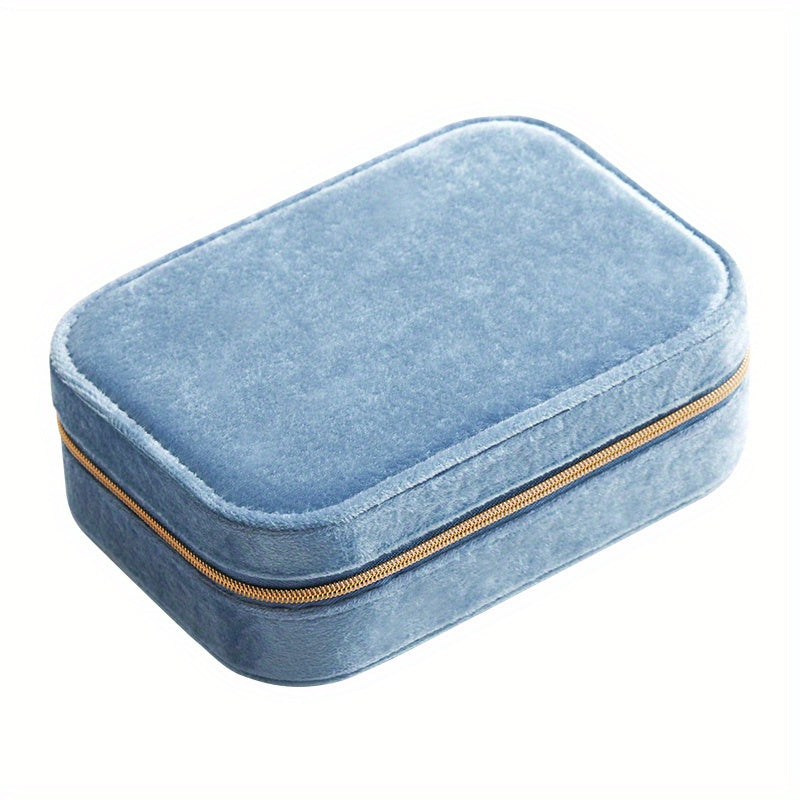 1pc Glam Style 3-Layer Velvet Jewelry Box with Zipper Closure - Multipurpose Rectangular Organizer with Necklace Hooks for Earrings, Necklaces, Rings, Watches, Hair Accessories - Ideal for Travel & Home Storage - Perfect for Christmas, New Year,